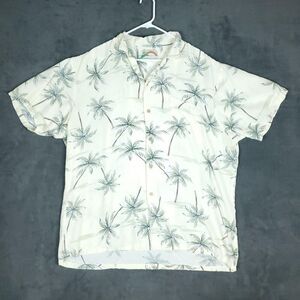 Paradise Found Hawaiian Shirt Mens 3XL Cream Palm Tree Print Short Sleeve Aloha